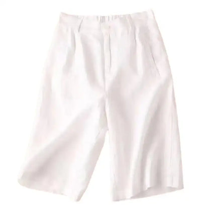 Shorts Damen | Leinen-Baumwolle | knielang | locker geschnitten | atmungsaktiv-Weiß-S-Luzern Mode