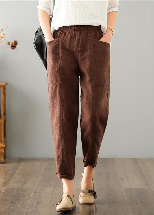 Sommerhose Damen | Leinen Baumwolle | Atmungsaktiv | Elastisch | Freizeit Look-Luzern Mode