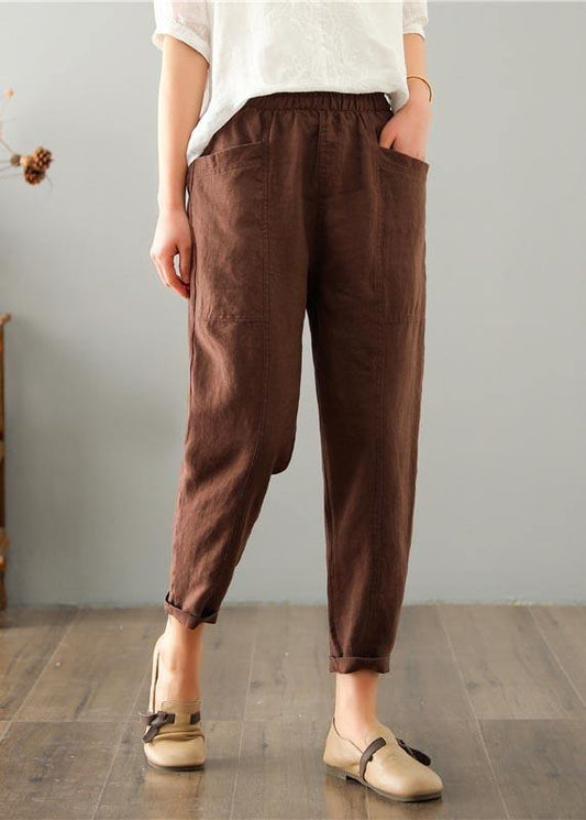 Sommerhose Damen | Leinen Baumwolle | Atmungsaktiv | Elastisch | Freizeit Look-Luzern Mode