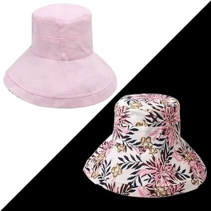 Sonnenhut Damen Sommer | UV-Schutz | Wendbar | Atmungsaktiv | Krempe breit-Rosa-Luzern Mode