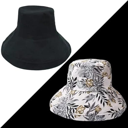 Sonnenhut Damen Sommer | UV-Schutz | Wendbar | Atmungsaktiv | Krempe breit-Schwarz-Luzern Mode