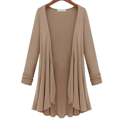 Damen Strick-Cardigan | Rüschen | Unifarbe | Offen Design | Langarm-Khaki-S-Luzern Mode