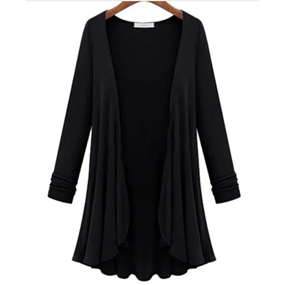Damen Strick-Cardigan | Rüschen | Unifarbe | Offen Design | Langarm-Schwarz-S-Luzern Mode