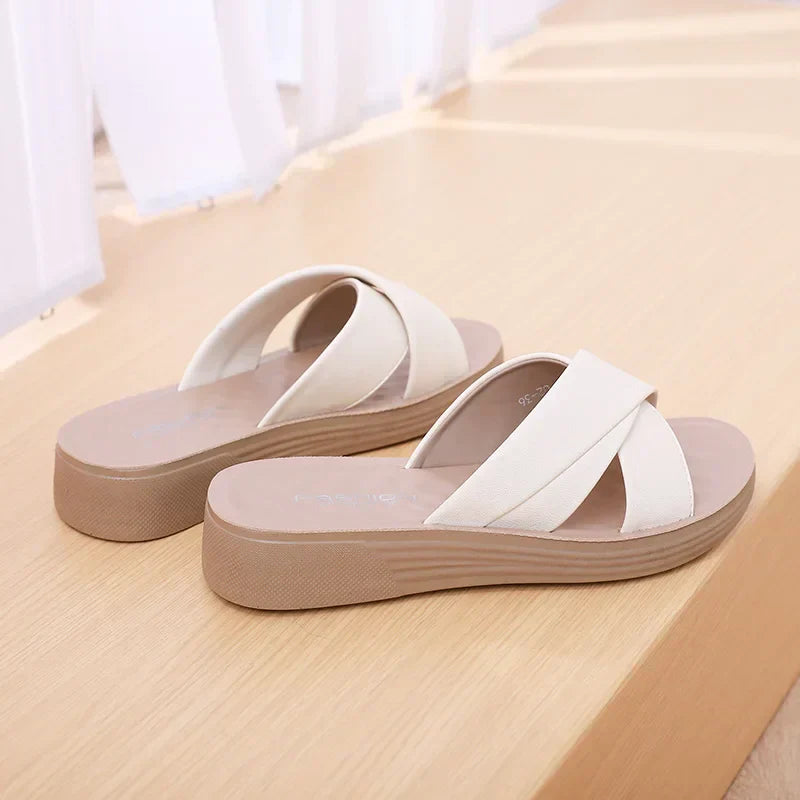 Wedge Slipper Damen | Sommer Look | Keilabsatz 3,5 cm | Offen | Bequem-Luzern Mode