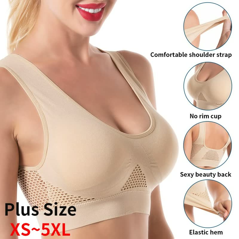 Damen-BH Plus Size, beige, nahtlos, atmungsaktiv, elastisch, XS-5XL, bequeme Träger.
