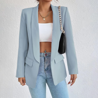 Damenblazer aus Polyester-Baumwolle, hellblau, langärmelig, Büro, modisch.