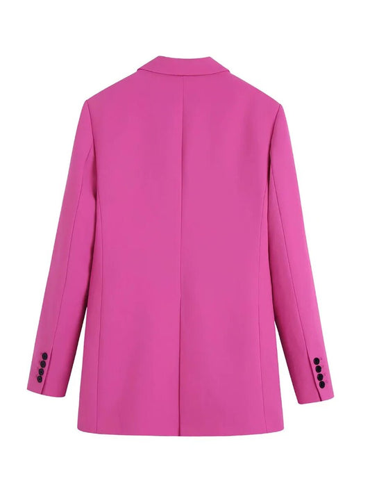 Rosa Damenblazer, langärmelig, Knopfdetails, elegantes Design, modische Damenbekleidung.