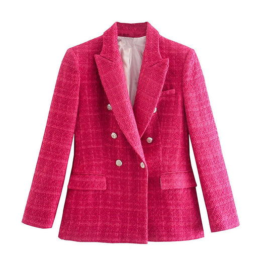 Damen Blazer pink, zweireihig, Tweed, modisch, elegant, Knöpfe, Herbstmode, Business-Look