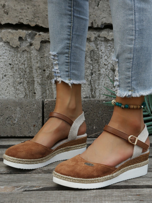 Damen Espadrilles Sandalen, braun, Plateau, Jeans, Sommermode, lässig, bequem, Outdoor