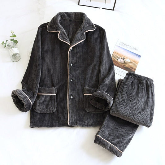 Damen Flanell Pyjama Set, dunkelgrau, warm, Winter, Knopfleiste, gemütlich, Schlafanzug.