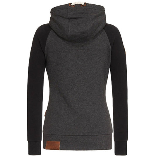 Damen Kapuzenjacke, dunkelgrau, weiches Material, modisch, bequem, Freizeitkleidung.