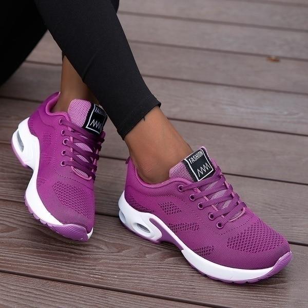 Lila Damen-Sneaker, atmungsaktiv, Mesh, modisch, bequeme Sportschuhe, Outdoor-Fitness.