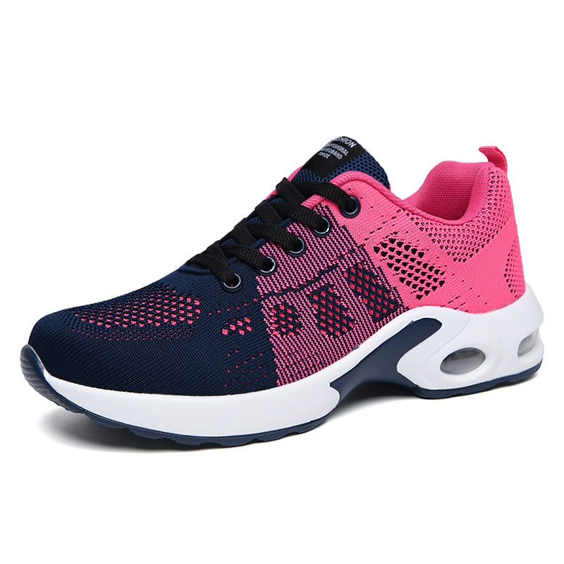 Damen-Laufschuh, pink-blau, atmungsaktiv, Mesh-Obermaterial, rutschfeste Sohle.