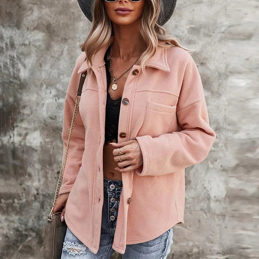 Damen Oversize Herbstjacke, rosa, Knopfleiste, modisch, bequem, Freizeitkleidung.