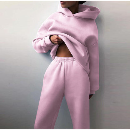 Damen Oversized Trainingsanzug, rosa, High Waist Hose mit Hoodie, bequem, modisch.