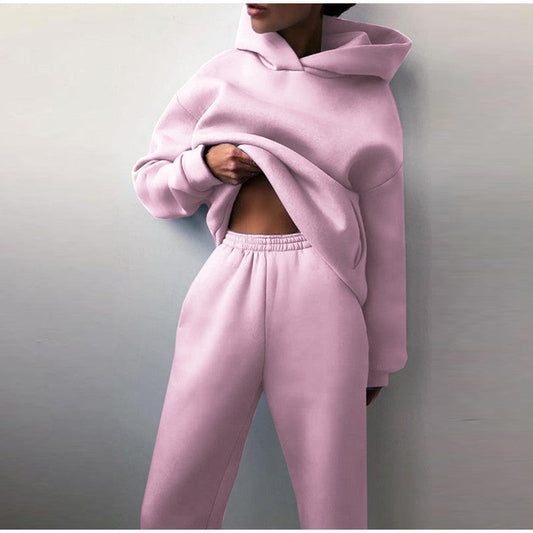 Damen Oversized Trainingsanzug, rosa, Hoodie und High-Waist-Hose, bequem, modisch.