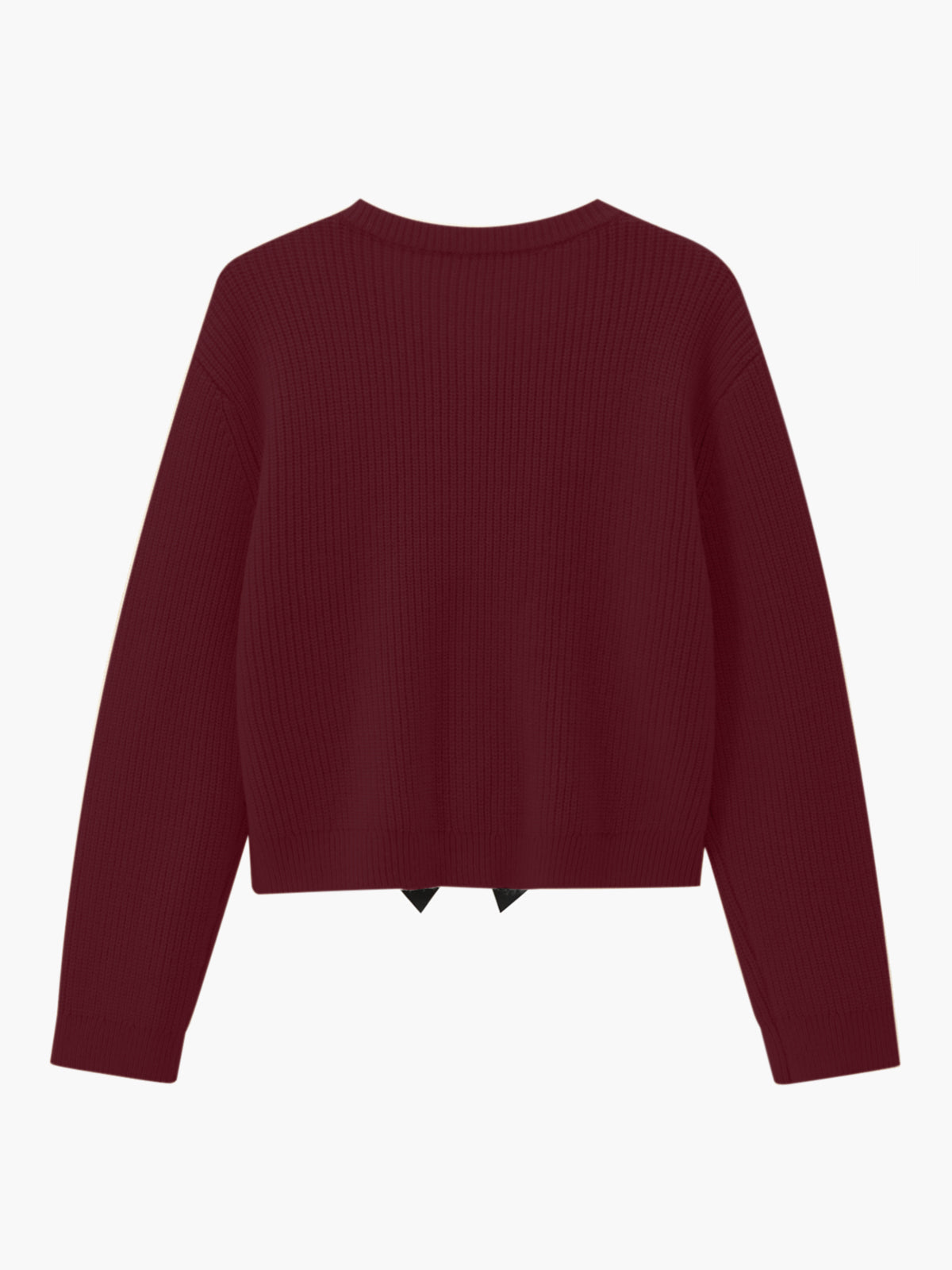 Bordeauxroter Strickpullover Damen, langärmelig, gerippt, modisch, bequem, Herbstmode.