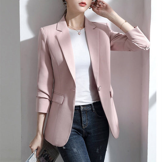 Damen Blazer rosa, eleganter Business-Look, tailliert, modisch, für Büro und Freizeit.