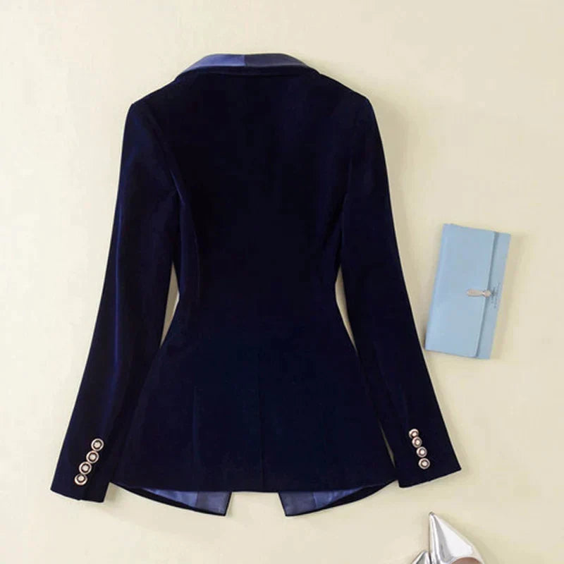 Damenblazer aus Samt, langärmelig, schwarz, Designer-Mode, 2024, eleganter Stil.