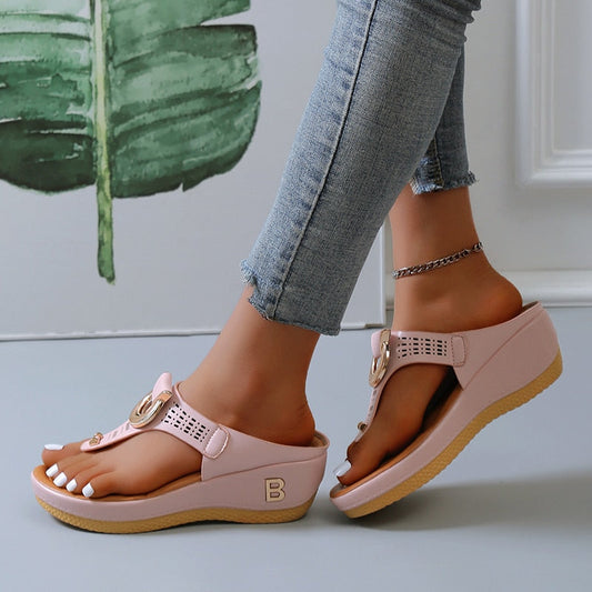 Damen Sandalen Keilabsatz rosa, bequem, modisch, Sommer, rutschfest, Freizeit, Größe 38.