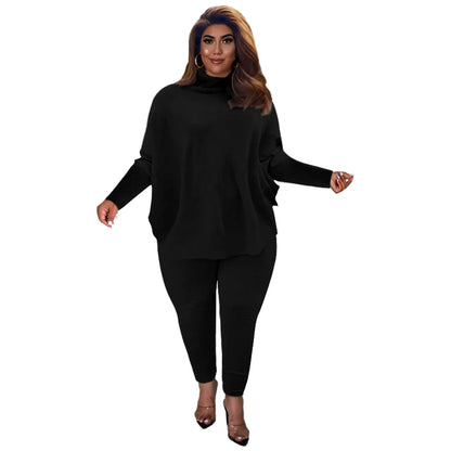 Damen Oversize Pullover Set, Schwarz, Langarm, Plus Size, Herbstmode, Bequemes Outfit