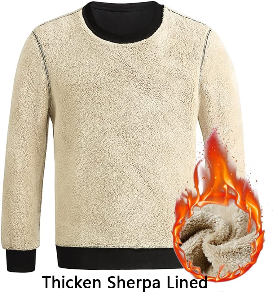 Beige Sherpa-Pullover, dick gefüttert, warm, Unisex, Wintermode, gemütlich, flauschig.