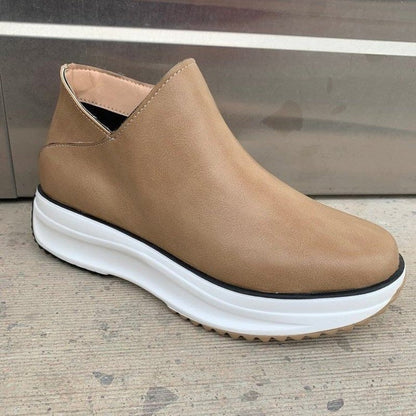 Beige Damen-Sneaker, Leder, Plateau-Sohle, modisch, bequem, lässig, rutschfest.