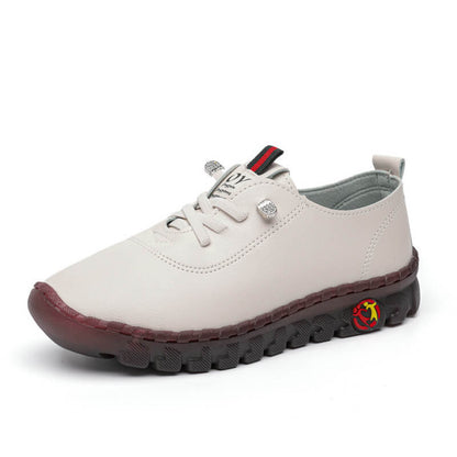 Beiger Damen-Sneaker, Leder, rutschfeste Sohle, modisch, bequem, Freizeit-Schuh.