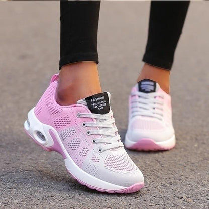 Damen Sneaker rosa-weiß, atmungsaktiv, modisch, Sportschuhe für Laufen und Freizeit.