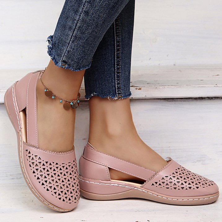 Damen Mokassins rosa Leder, perforiert, bequem, lässig, modisch, ideal für Frühling/Sommer.