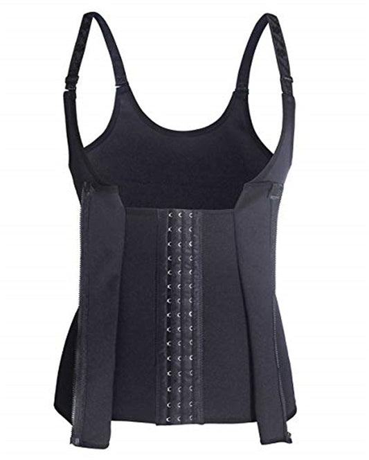 Schwarzes Neopren-Taillenmieder mit Hakenverschluss, verstellbare Träger, Shapewear für Damen.