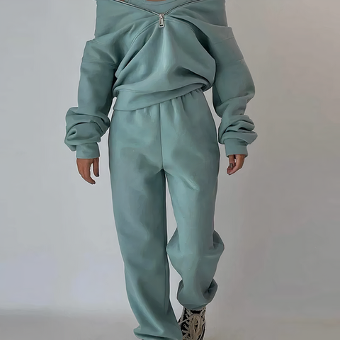 Damen Jogginganzug, mintgrün, Oversize, Reißverschluss, Freizeitmode, bequem, stylisch