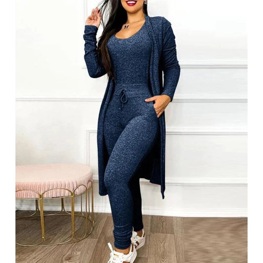 Damen-Trainingsanzug, dunkelblau, langärmelig, Kapuzenjacke, Sportmode, bequem, elegant.