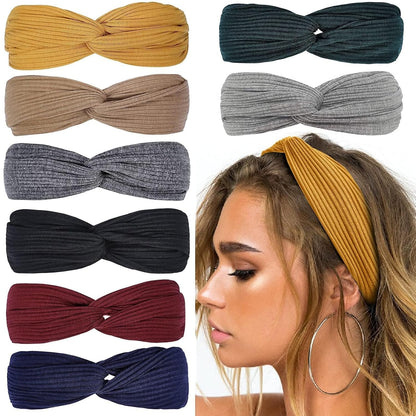 Damen Stirnband Set, 8 Stück, elastisch, gerippt, verschiedene Farben, Haaraccessoire.