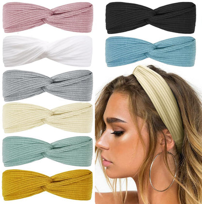 8er-Set Damen-Stirnbänder, elastisch, Baumwolle, verschiedene Farben, modisches Haar-Accessoire.