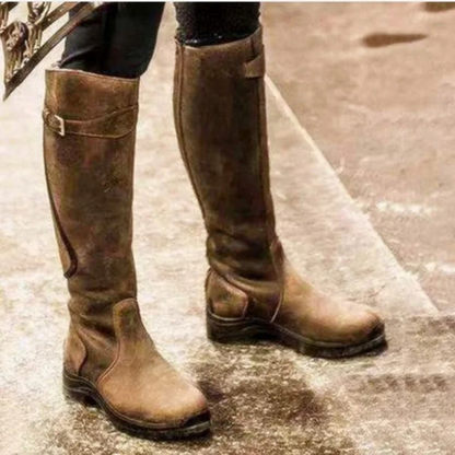 Damen-Winterstiefel, braun, wasserdicht, Leder, kniehoch, rutschfeste Sohle.
