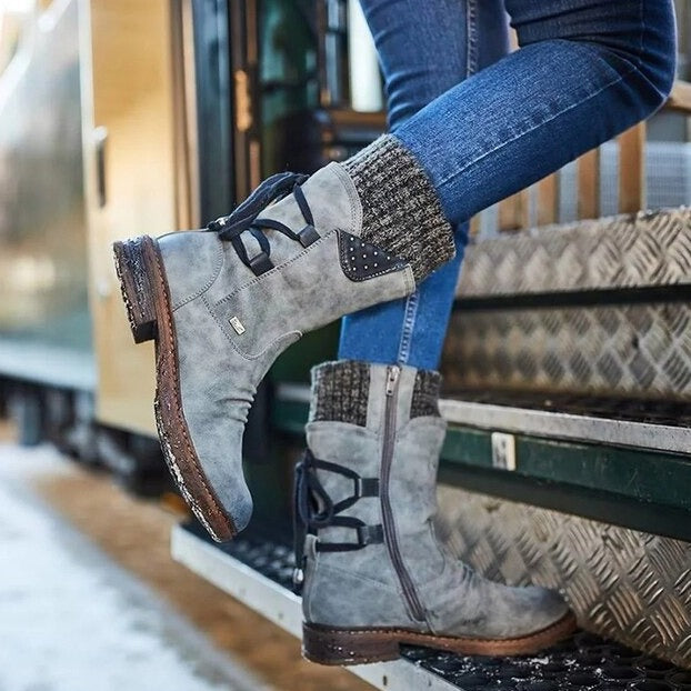 Damen Winterstiefel, grau, Wildleder, mittelhoch, modisch, warm, rutschfest, Outdoor.