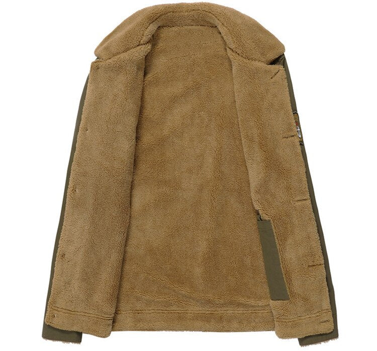 Braune Herrenjacke mit Teddyfutter, warm, modisch, Winterbekleidung, Reißverschluss, Khaki.