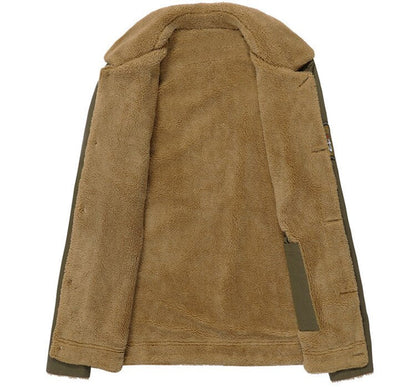 Braune Herrenjacke mit Teddyfutter, warm, modisch, Winterbekleidung, Reißverschluss, Khaki.