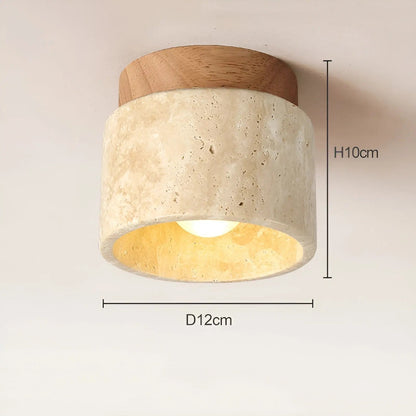 Deckenleuchte aus Holz und Stein, rund, 12cm Durchmesser, 10cm Höhe, moderne Innenbeleuchtung.