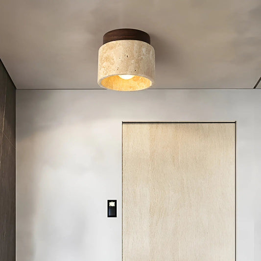 Moderne Deckenleuchte aus Beton, rund, beige, für Wohnzimmer oder Flurbeleuchtung.