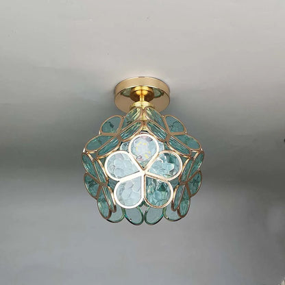 Deckenleuchte aus Glas, goldene Fassung, modernes Design, grün, Wohnzimmerbeleuchtung.
