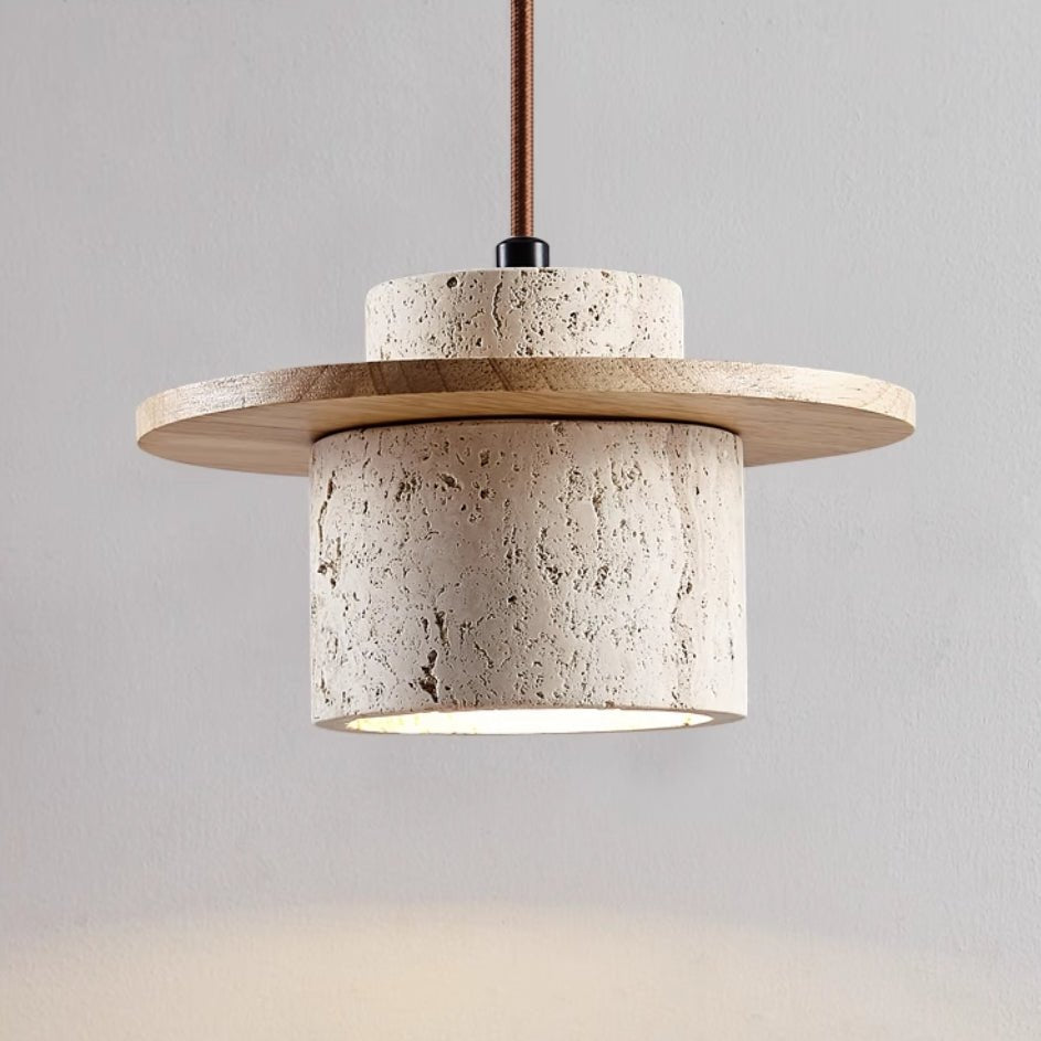 Hängelampe aus Naturstein, beige, modern, rund, für Wohnzimmer oder Esszimmerbeleuchtung.