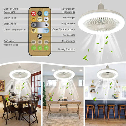 Deckenventilator mit LED-Licht, Fernbedienung, weiß, energiesparend, für Wohnzimmer.
