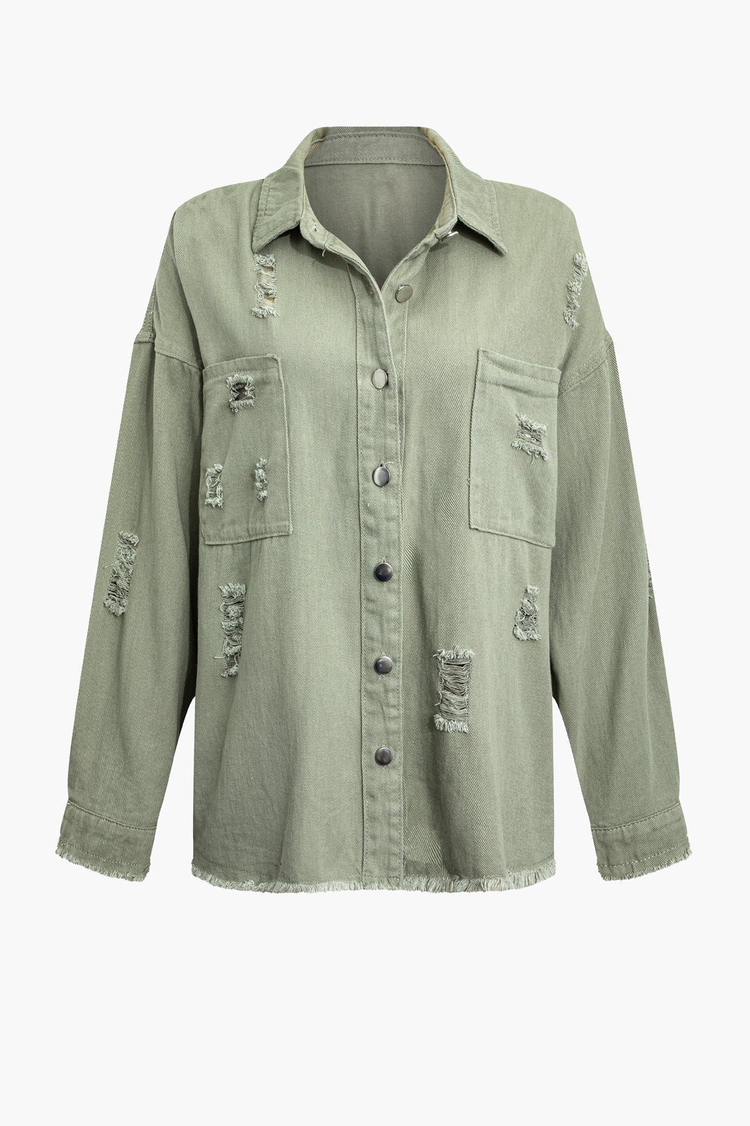 Damen Denimjacke | Hellgrün | Locker | Knopfleiste | Oversized Design-Luzern Mode