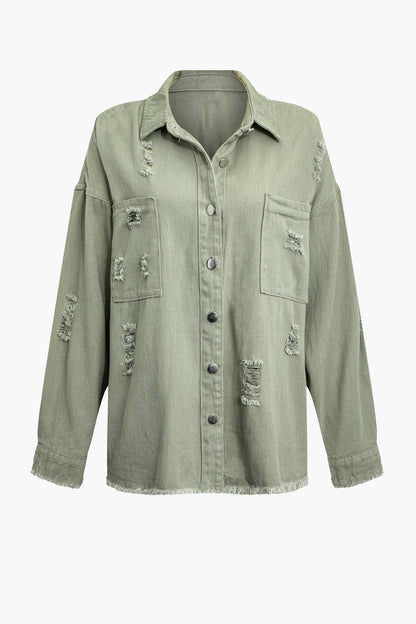 Damen Denimjacke | Hellgrün | Locker | Knopfleiste | Oversized Design-Luzern Mode