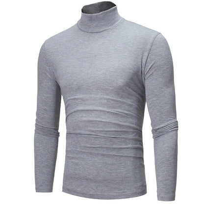 Hellgraues Langarmshirt mit Stehkragen, schräg von vorn, Stoffstruktur und Saum gut erkennbar 8
