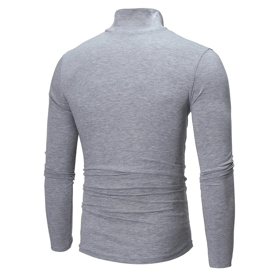 Hellgraues Langarmshirt mit Stehkragen von hinten, Rückenpartie und Kragen im Blick 9