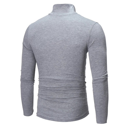 Hellgraues Langarmshirt mit Stehkragen von hinten, Rückenpartie und Kragen im Blick 9