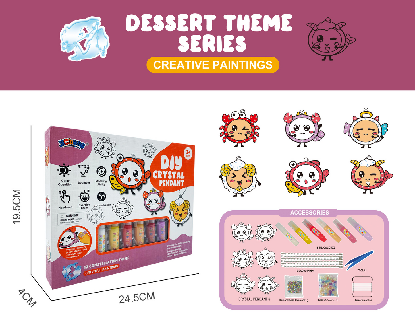 DIY Kristallanhänger Set, Dessert-Thema, kreative Malerei, Kinderbastelset, 24,5x19,5cm.